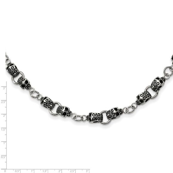 Men's Stainless Steel 12mm Tattooed Skull Chain Necklace, 24 Inch